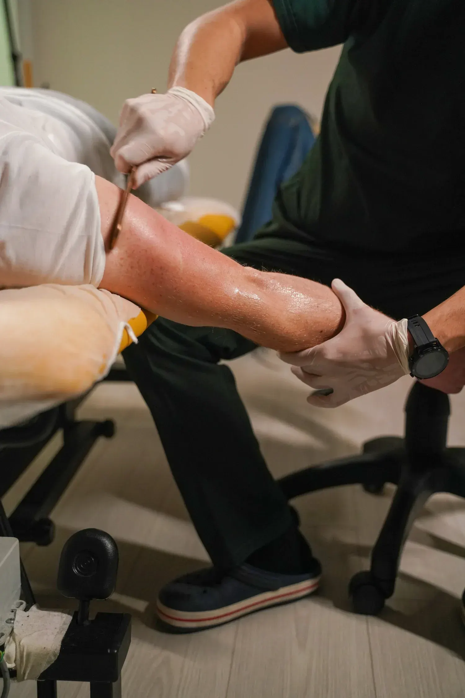 Confident patient ready for IASTM treatment at Bensa Chiropractic Bradenton